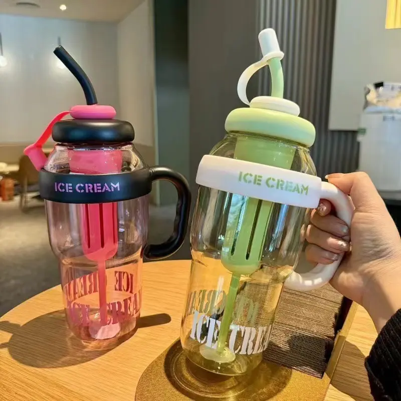 Big MAC Ice Bully cup simple high appearance level large capacity water cup tea glass flower tea portable handle straw cup