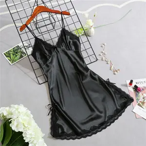 C04 Lingerie Dress Satin Lembut Mini Deep V Silk Baju Tidur Import 3047