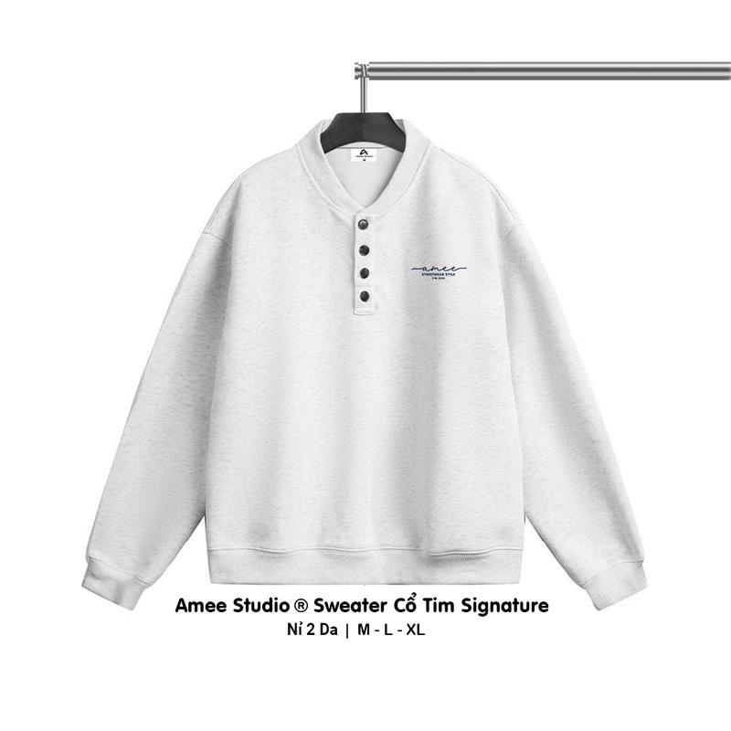 Áo Sweater Cổ Tim Cài Khuy Form Rộng Chất Liệu Nỉ 2 Da / Amee Studio Signature Dành cho Nam Nữ