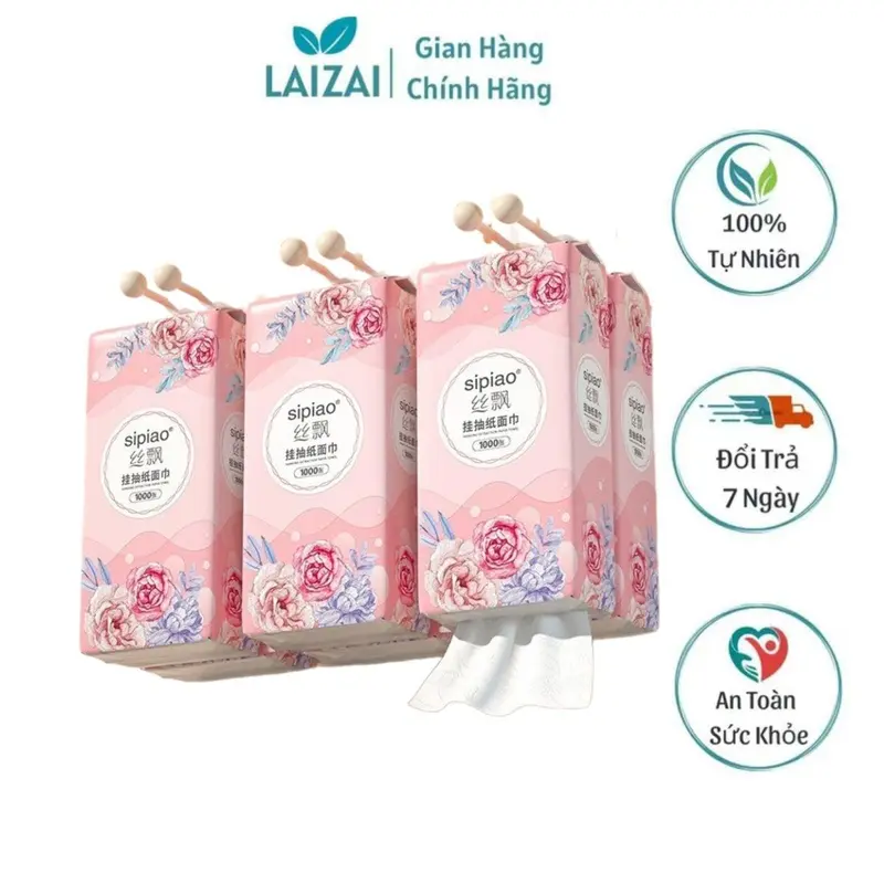 Combo Một Thùng 10 Gói Giấy Rút Treo Tường Sipao Hoa Hồng, Bịch 1000 Tờ Tặng Kèm Móc Treo Tường. Giấy Loại 1 Dai Mềm Mịn Được Làm Hoàn Toàn Từ Bột Gỗ Nguyên Sinh An Toàn Khi Sử Dụng GHH11 Giấy Vệ Sinh thùng  giấy  rút 0