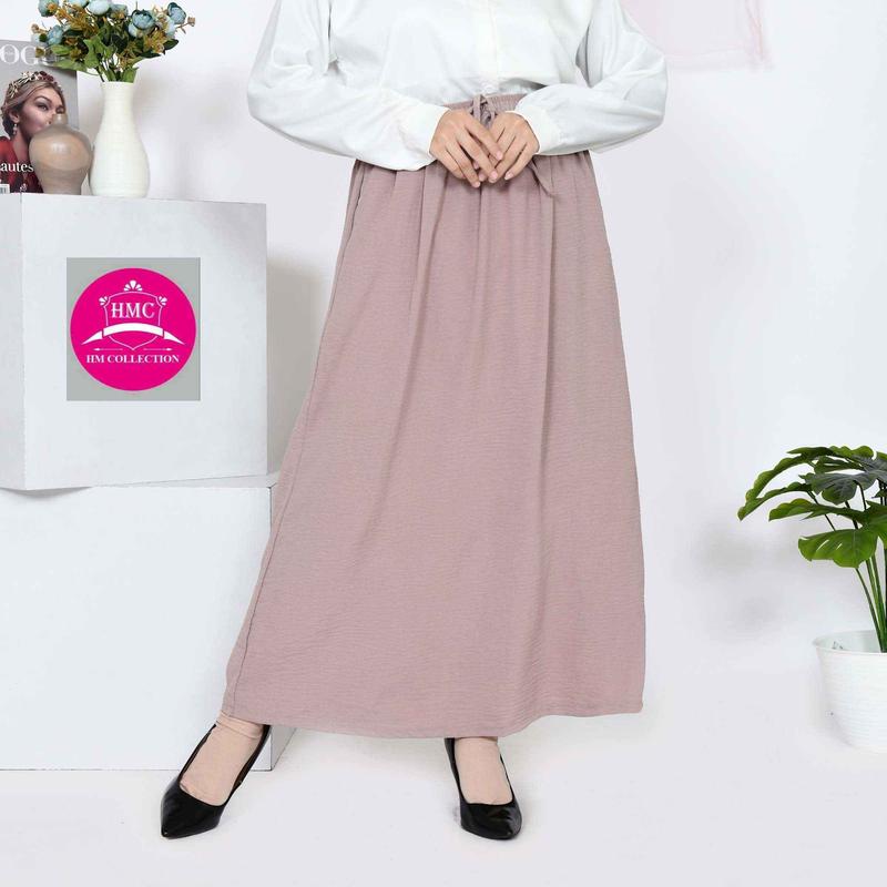 Rok  Panjang CRINKLE Airflow / Dayli Rok JUMBO / Rok Crinkle Murah Serut Tali Terbaru  Muslim Wanita Dewasa Katun 1
