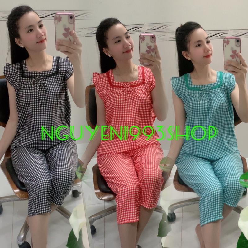   40-75kg  Đồ bộ 7 tấc caro quần có túi 