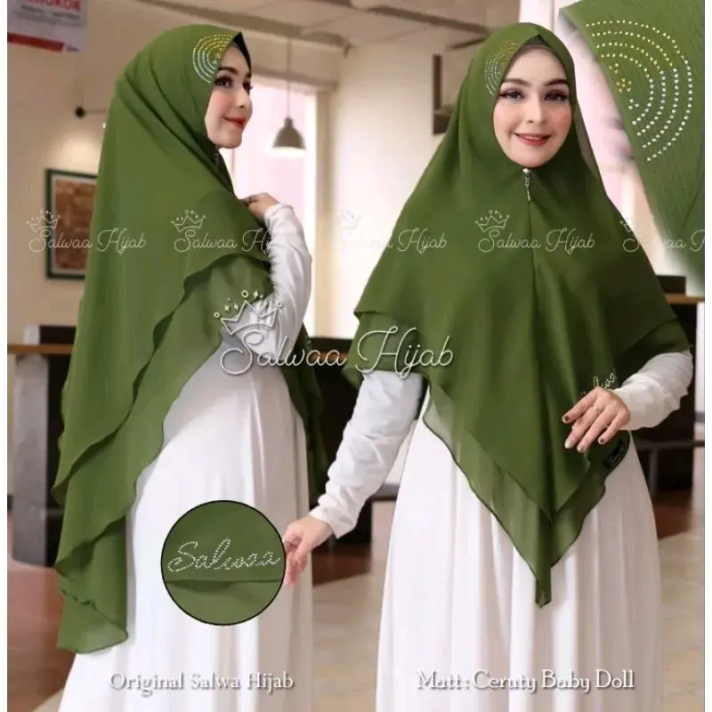 Syar'i 2 layar Swaroski payet Mutiara salwa 3