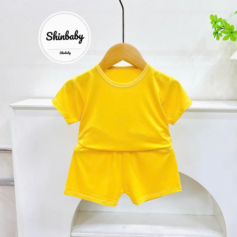 Set 5 Bộ Quần Áo Cộc Tay Thun Lạnh Mềm Mát Kiểu Trơn Đơn Giản Cho Bé Mặc Nhà, Mặc Đi Học, Đi Chơi bộ  thun  dothun  lanh 7