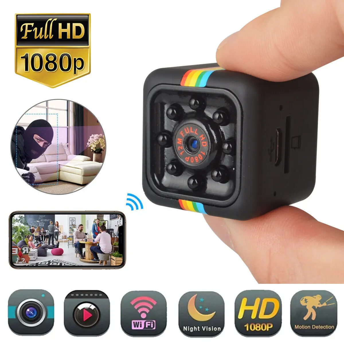 Mini Spy Camera Wireless Wifi IP Home Security Hidden DVR Night Vision HD 1080P +32GB TF Cable Card