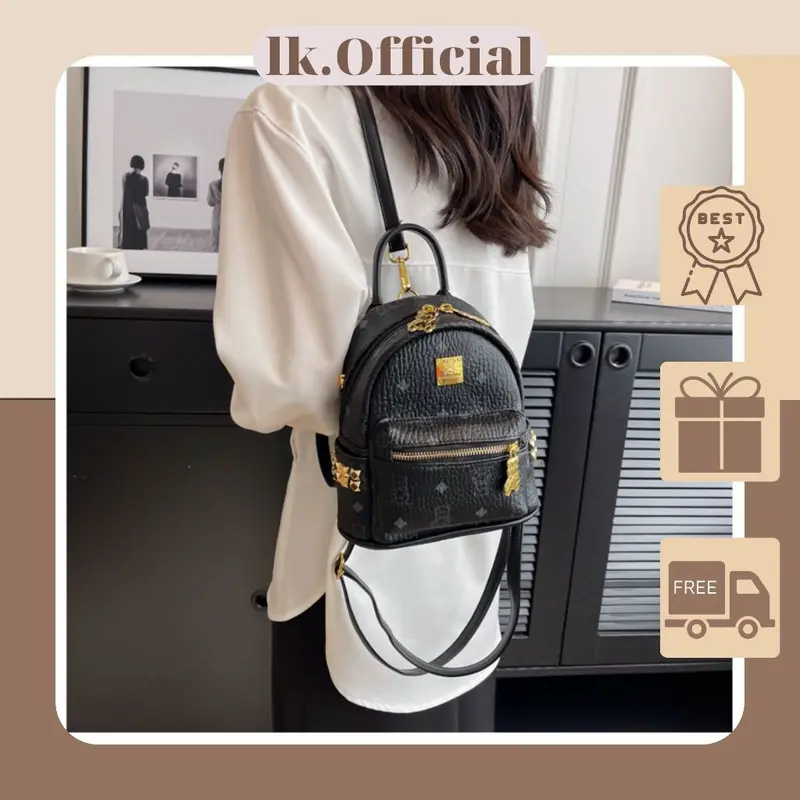 Balo unisex balo nam nữ chất liệu da in chú gấu hai size lớn nhỏ LK508 0