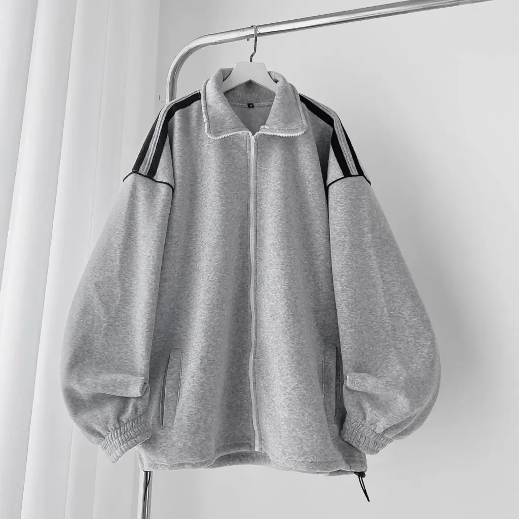NEW STYLE -- Áo Khoác Nỉ Phối Sọc From Rộng Nữ Women Top Jacket