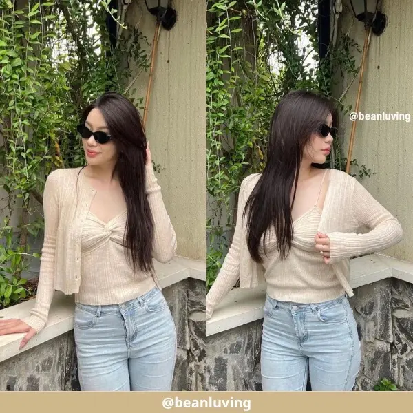 beanluving￼ | SET ÁO CARDIGAN LEN MỎNG DÀI TAY XOẮN NGỰC MÙA THU Nữ Women Top
