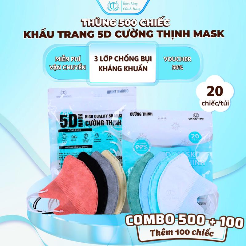 Thùng 500 Chiếc [ Thêm 100 Chiếc ] Khẩu Trang 5D Mask Cường Thịnh | Mẫu Mới Túi Zip 20c/ Túi |