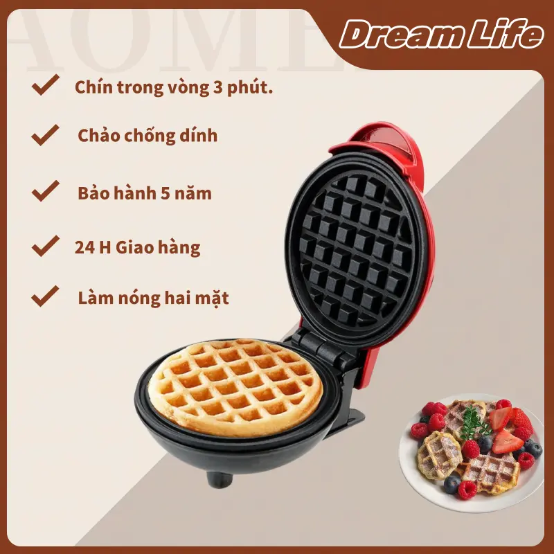 Máy Làm Bánh Tổ Ong, Máy Sandwich Nhỏ, Máy Bánh Waffle, Máy Nướng Bánh Mì Waffle đỏ, Tiện Lợi, Có Lợi, Chế Biến Nhanh, Bánh