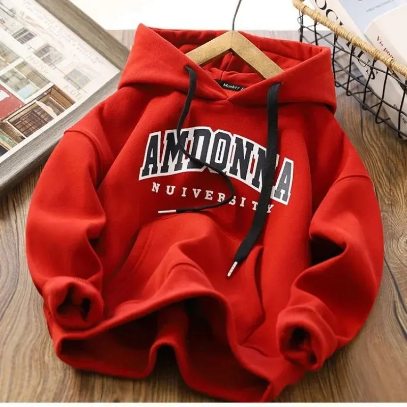 Áo Nỉ Hàng Ngày Ấm Áp, Cho Bé Trai, Thời Trang Thu Đông, Áo Hoodie Trẻ Em, Quần Áo Có Mũ Trùm Đầu Thường Ngày Cho Trẻ Em Và Thanh Thiếu Niên, In Chữ, Thích Hợp Cho Bé Trai 4
