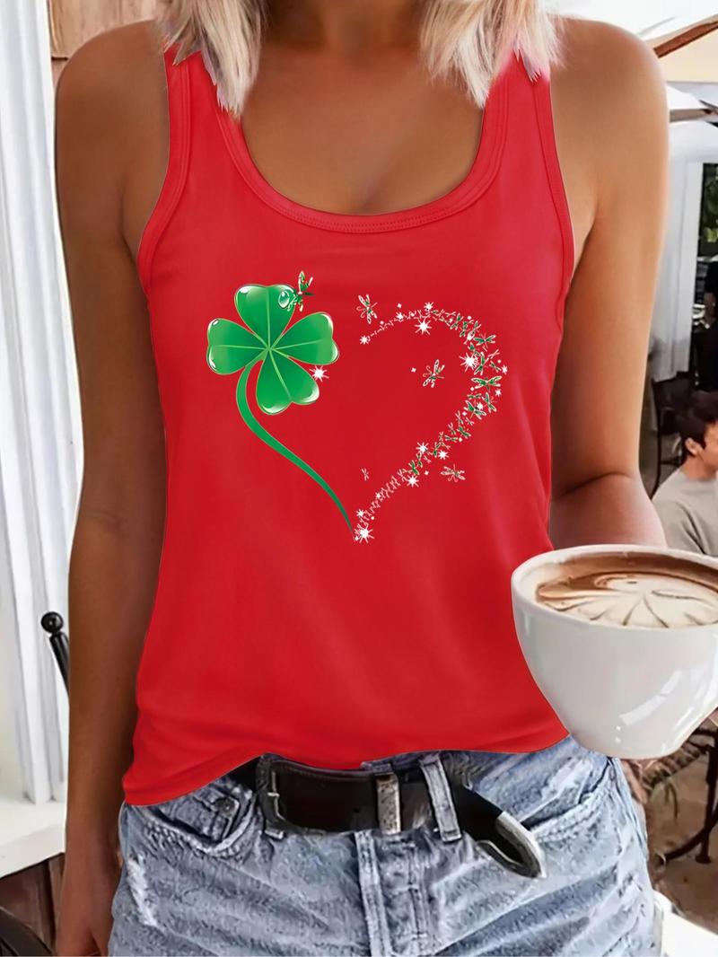 Product Introduction of Women's Heart Print Round Neck Tank Top, Casual Sleeveless Top for Daily Wear, Ladies Clothes for All Seasons 1