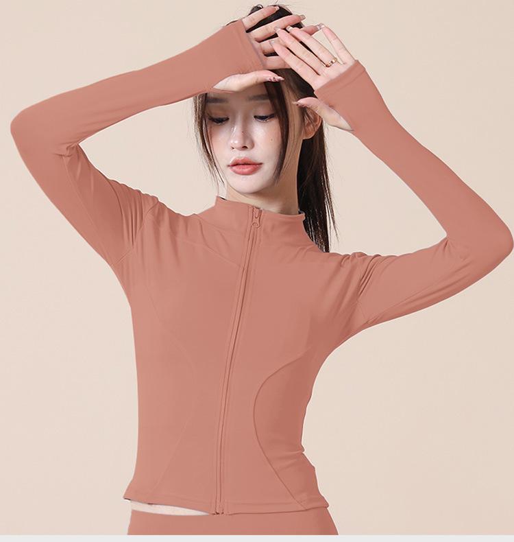Product Introduction of Spring and Autumn High Elastic Quick-Drying Sports Sun Protection Women's Stand-up Collar Slim Fit Slim Nude Feel Yoga Jacket Workout Clothes Jacket 16