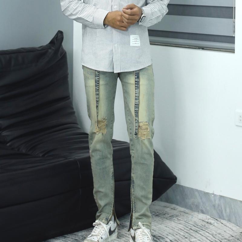 Quần jean nam streetwear cao cấp BEAR STREETWEAR,3 màu xanh vàng, vàng cam, xám,form slimfit,vải denim co giãn (sk032) 2