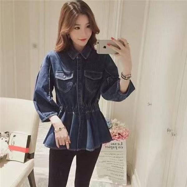 Product Introduction of [Denim jumper dress] shirt retro 2024 design denim new Hong Kong style elegant French top tight waist niche western style shirt jean sweater 11