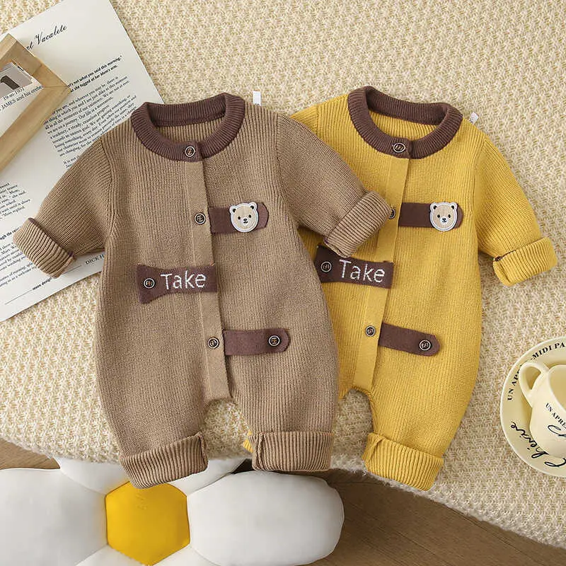 Áo Jumpsuit Quần Len Cho Em Bé Áo Len Dài Tay, Thích Hợp Tập Bò, Hàng Mới Về 2024, Cho Em Bé Nam, Quần Áo Mùa Thu, Quần Áo Trẻ Em