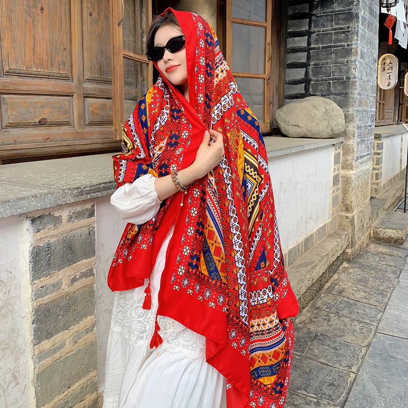 Khăn Quàng quàng cổ Nữ, Dài, Dệt Chéo, Chống Nắng Mùa Hè, Thời Trang Dân Tộc Đi Biển, 180 × 90cm, Khăn Choàng In Hình, Khăn Quàng cổ Quấn Dễ Phối Đồ MZF180-05 Choàng Cổ Women