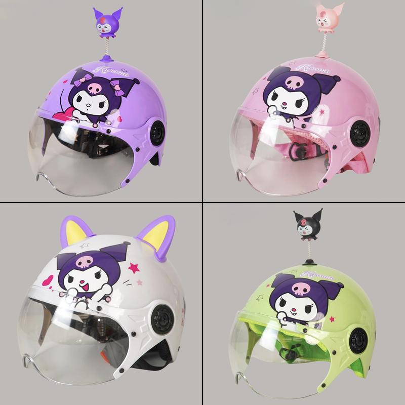 MŨ BẢO HIỂM TRẺ EM,CHO BÉ 3 ĐẾN 9 TUỔI,HOẠ TIẾT KUROMI CÓ KÍNH KÈM TAI MÈO VÀ BÔNG KURUMI -ĐẠT CHUẨN