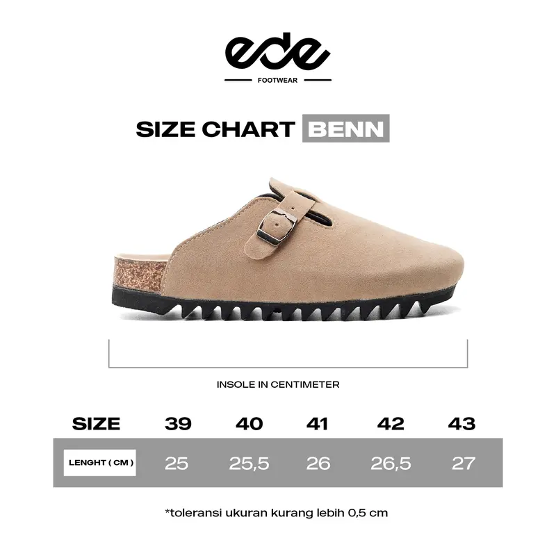 Edefootwear BENN - Sandal Clog Mule Suede Abu,Olive,Krem,Hitam Slip on Pria Wanita 7