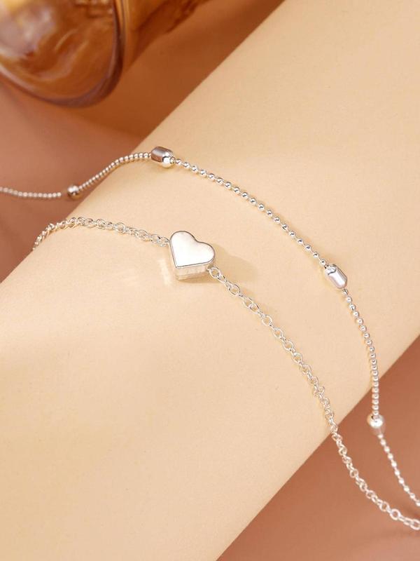 Women's Heart Decorated Double Layered Anklet, Simple Multilayer Anklet for Women, Boho Style Anklet for Summer Beach Vacation, Fashion All-match Body Clean Girl Jewelry for Women for Gift, Fashion Accessories, Valentine's Day, Gift 5