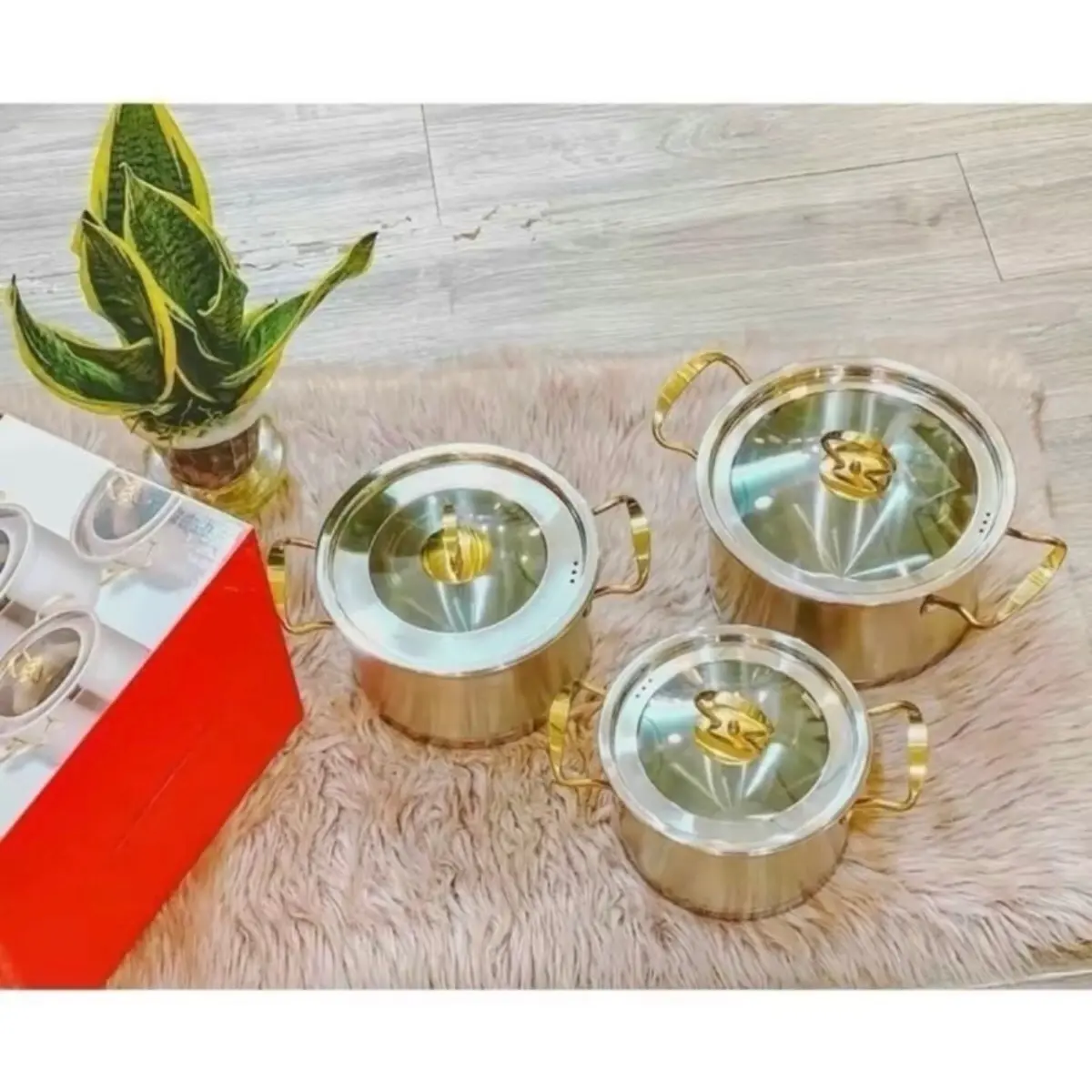 Bộ nồi Misu Louis Inox304 cao cấp , Bộ nồi 3 Món không gỉ nguyên khối sử dụng cho mọi loại bếp gia đình