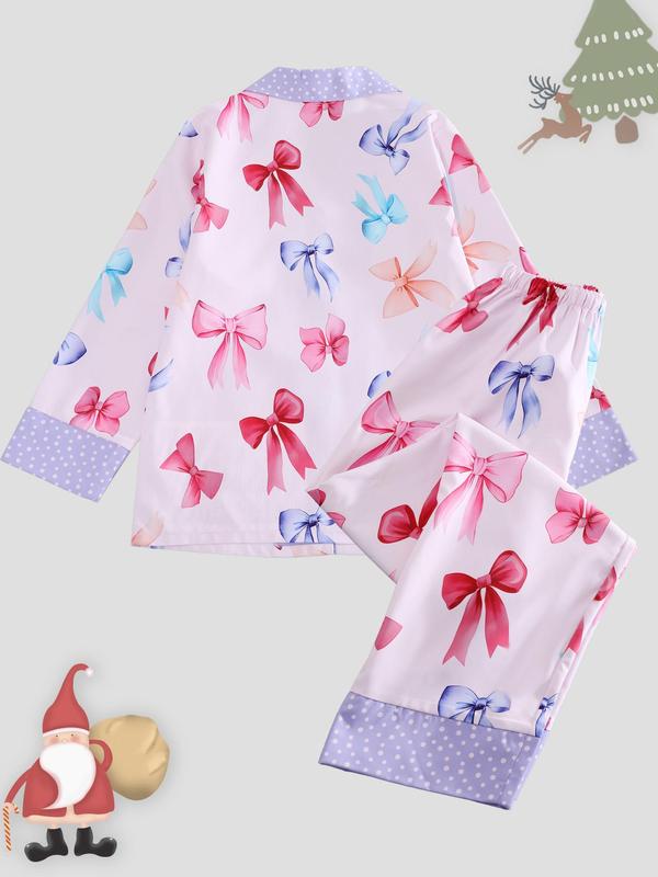 Women's All Over Cartoon Print Loungewear Set, Fashion Lapel Collar Button Front Blouse & Elastic Waist PJ Pants, Women's Sleepwear for Fall, Valentine's Day Gift for Girl 7