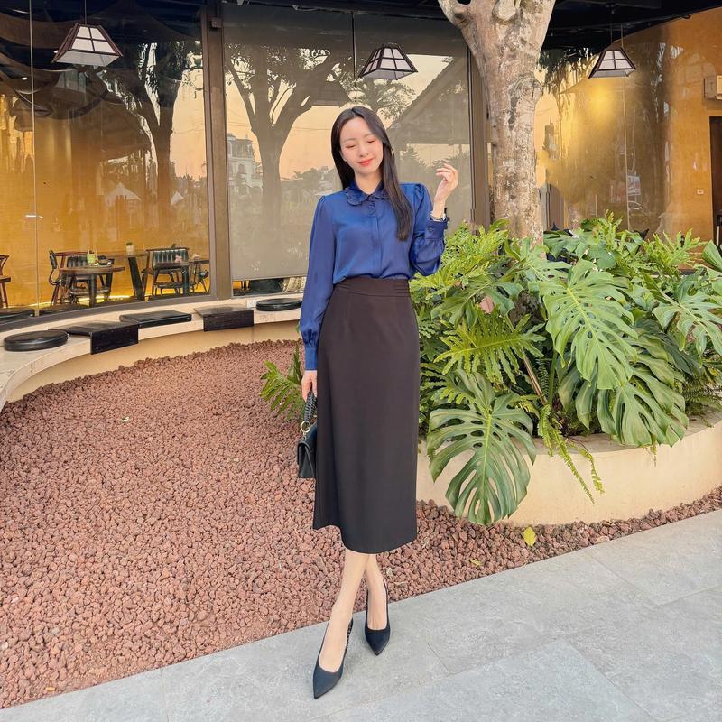 Áo Sơ Mi Nữ Lụa Tằm Trơn Cổ Sen Viền Bèo Lala Fashion Mã 4607 5