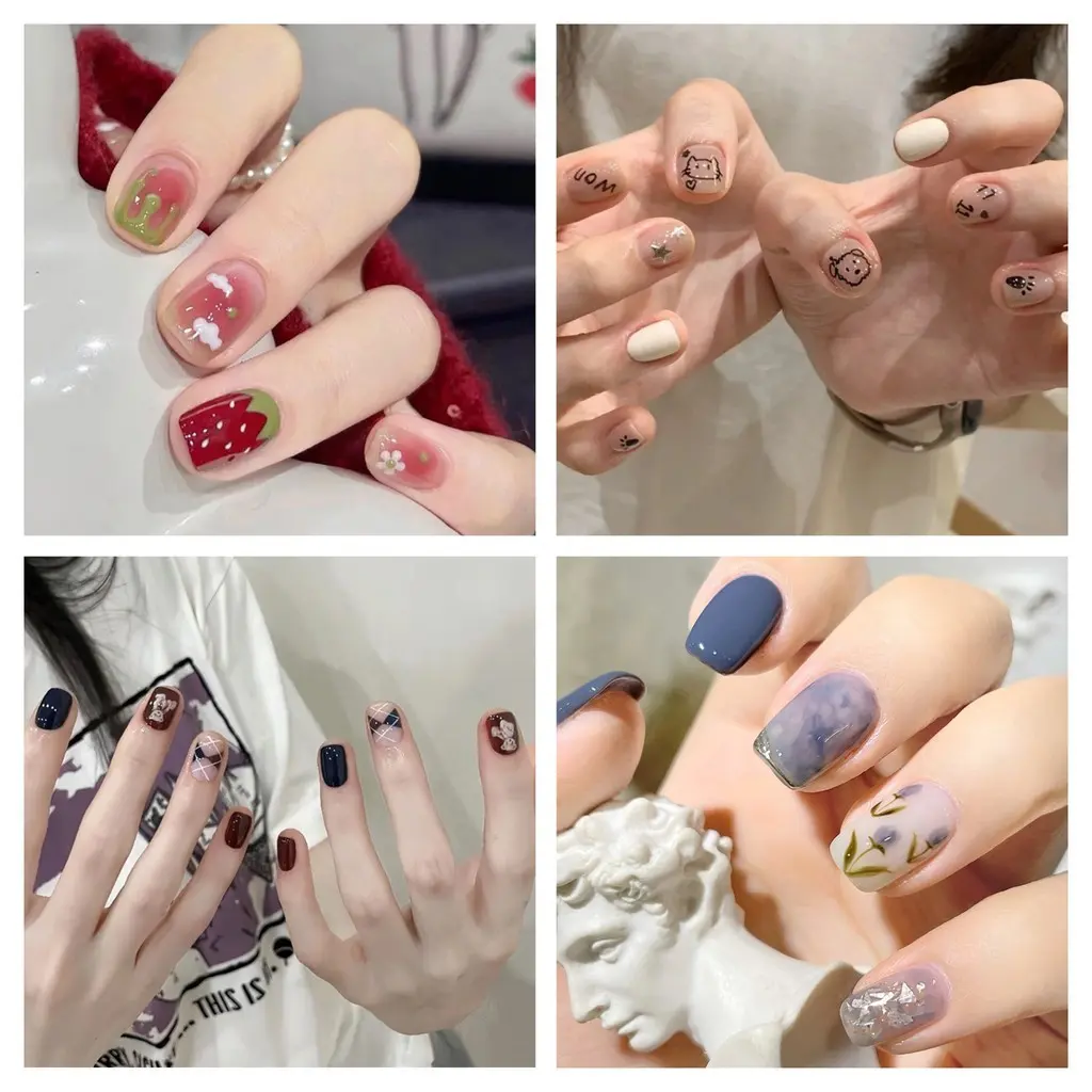 Fake Nails,Box of 24 Pieces,Glue Included,Can Be Reused,Nail Patches,False Nails
