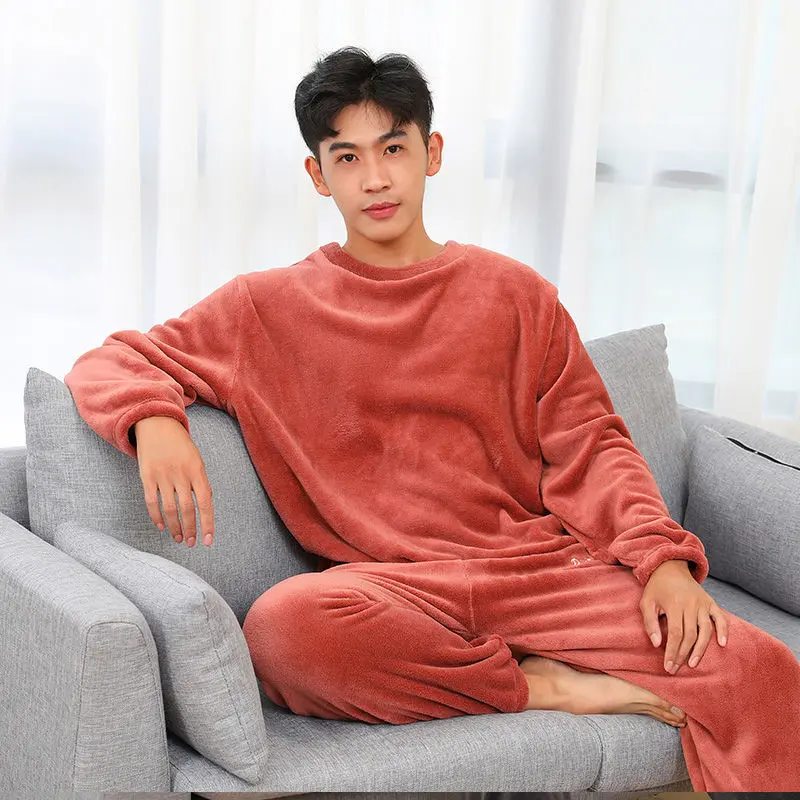 Bộ Đồ Nam, Bộ Sưu Tập Mùa Đông, Đồ Ngủ Nhung San Hô, Quần Áo Giữ Nhiệt Dài Tay, Lót Lông Cừu, Dày Dặn, Quần Ấm Áp, Thích Hợp Cho Mùa Thu Và Mùa Đông, Phong Cách Cặp Đôi 7