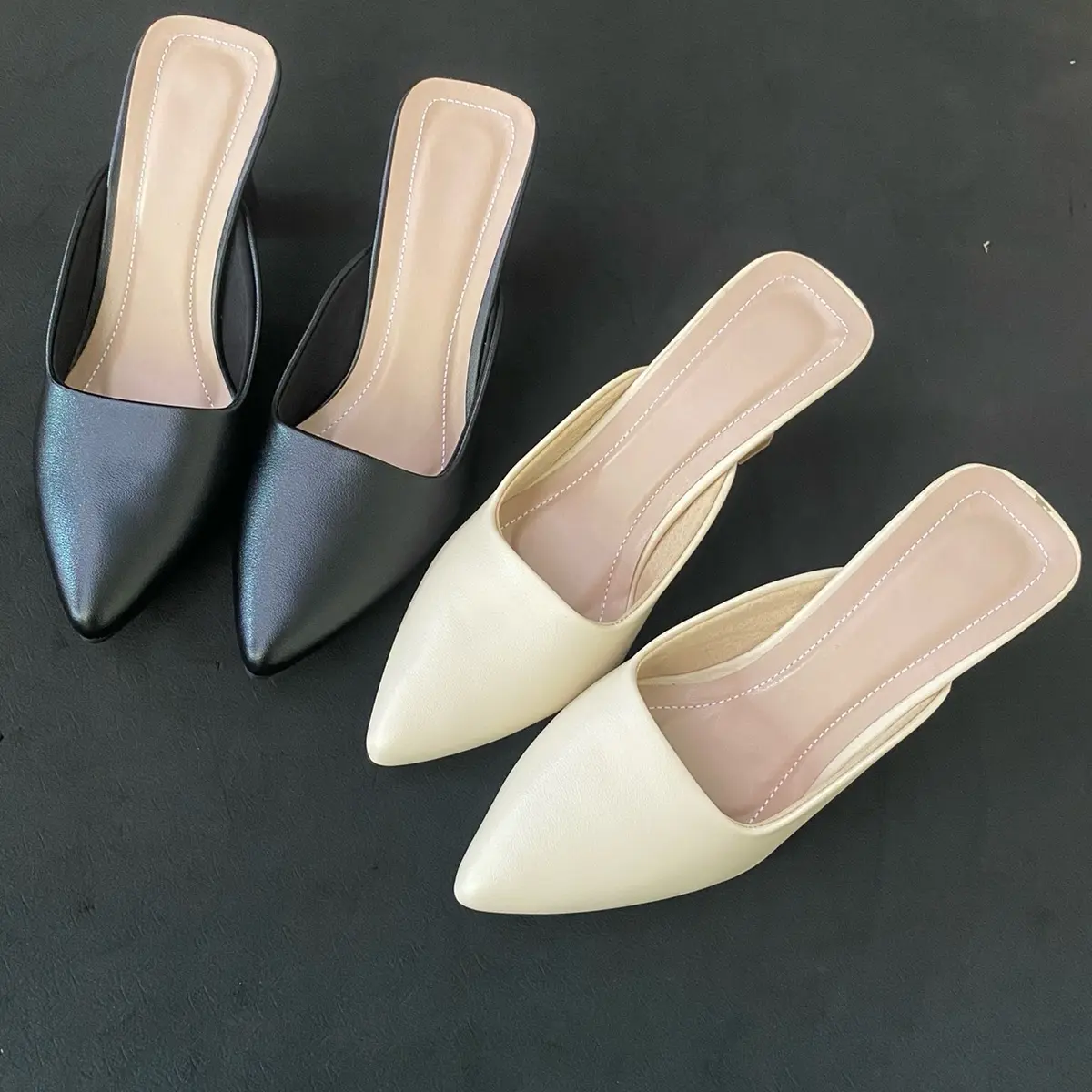 Giày sục cao gót 5p và  7p da mờ kèm đế cao su non chống trơn trượt dáng hở gót mùa hè thoáng mát 35-42