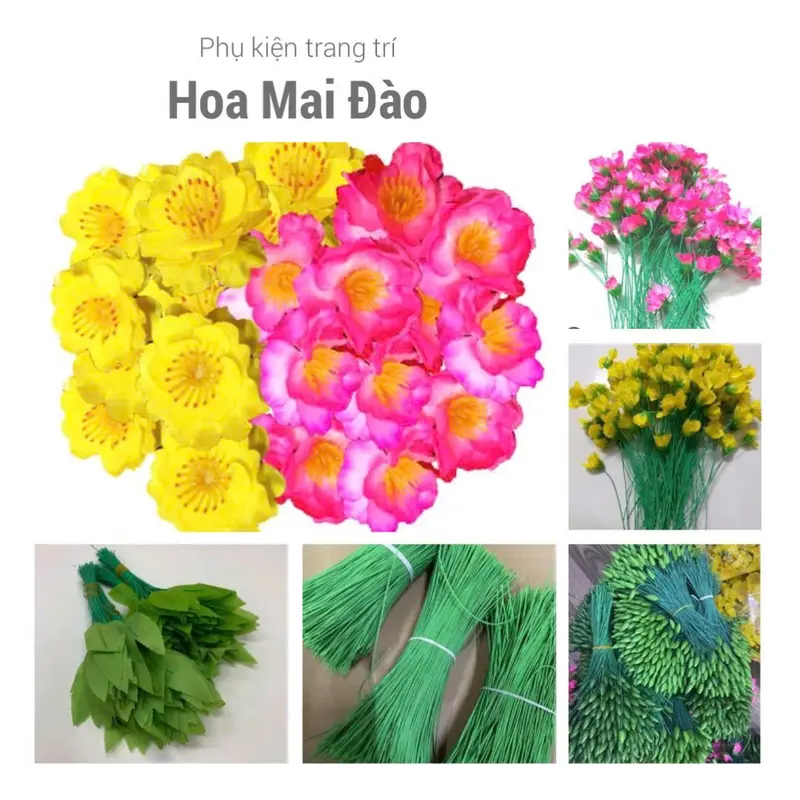 Set Hoa Mai Hoa Đào Giả Cùng Phụ Kiện Trang Trí Lễ Tết, Lễ Hội, Decor Sự Kiện hoa  đào 0