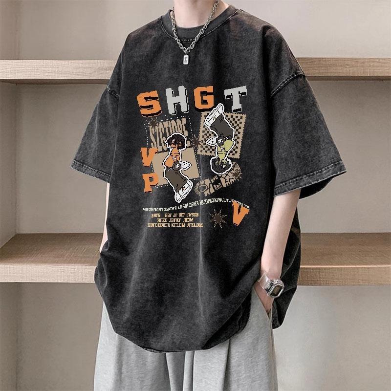 Product Introduction of ANDREA cotton nguyên chất mùa hè 2024 phong cách mới giặt đau khổ đa năng thời trang phong cách Hàn Quốc hợp thời trang rộng rãi cho nam nữ áo thun ngắn tay in hình học sinh cao cấp 10
