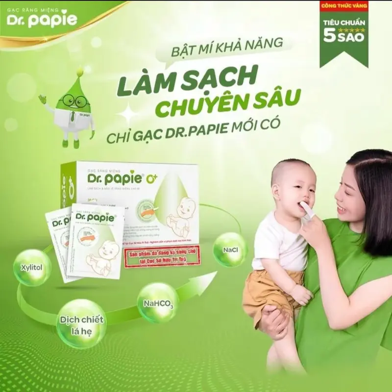 Gạc rơ lưỡi Dr.Papie tiêu chuẩn 5sao - 30 gói/hộp - Kem, Voi 2