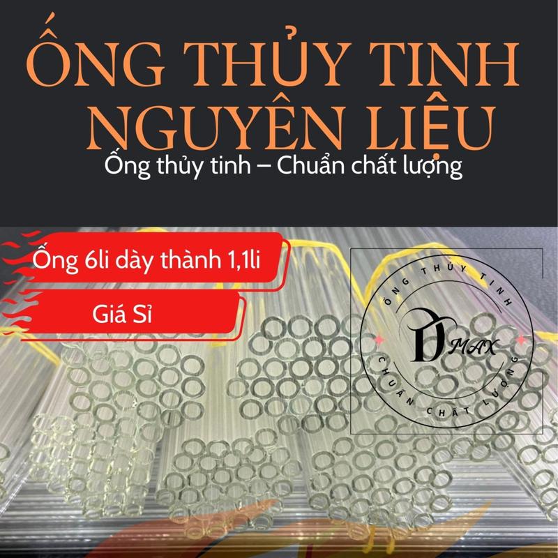 30 Cái Ống Boroslicat 3.3 Dài 25cm Fi6, Độ Dày 1.1mm, Ống Thủy Tinh Chịu Nhiệt Tốt, Màu Trắng Trong Suốt ống  thủy