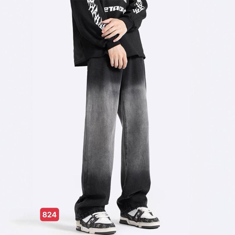 Product Introduction of Quần baggy jeans ống rộng cho nam trơn màu xám wash đen chất bò dãn Q824 form baggy jeans  Menswear Pants Có Túi 2