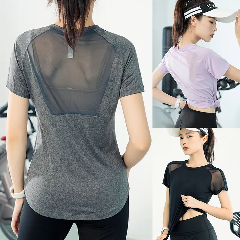 Quick-drying Yoga Shirt Sports Fitness Mesh Back T-shirt Professional Women's Training Tops