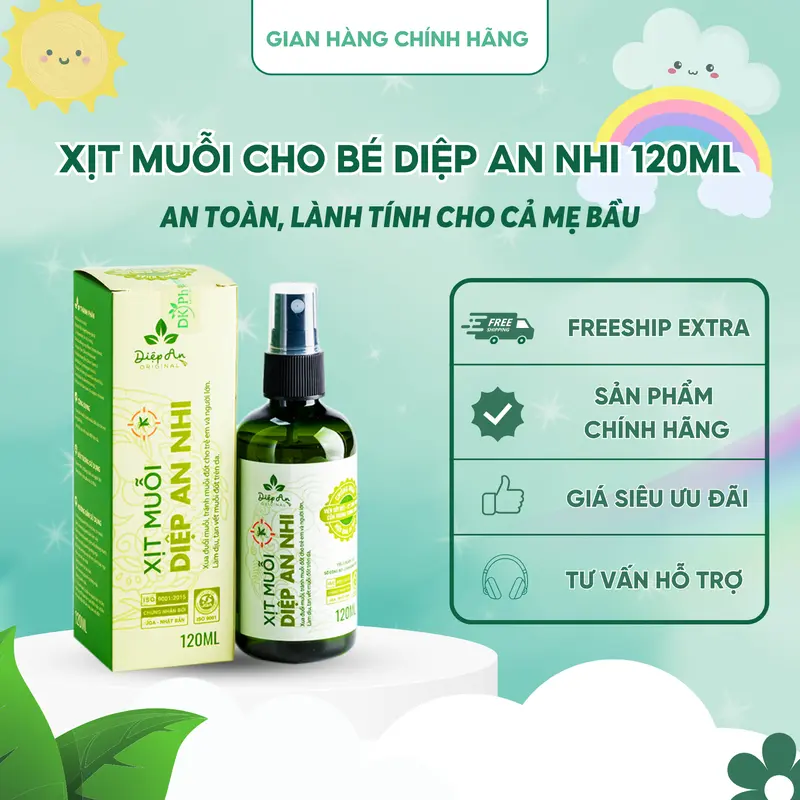 Xịt muỗi thảo dược Diệp An Nhi Đuổi Muỗi 120ml, an toàn lành tính cho bé từ 3 tháng tuổi từ tinh dầu tự nhiên 0