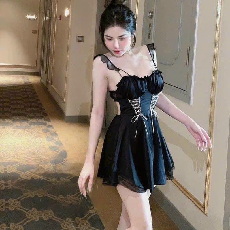 V32 Váy Ngủ Dây Chiết Eo Xoè Bồng Tiểu Thư Mùa Hè Nữ Lụa Dress Đầm Ngủ