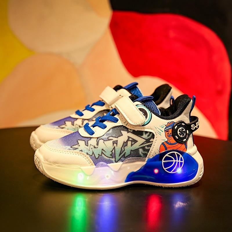 Product Introduction of Boys Running Shoes Spring and Autumn New LED Light Breathable Mesh Basketball Sneaker Luminous Leisure Light Shoes 2