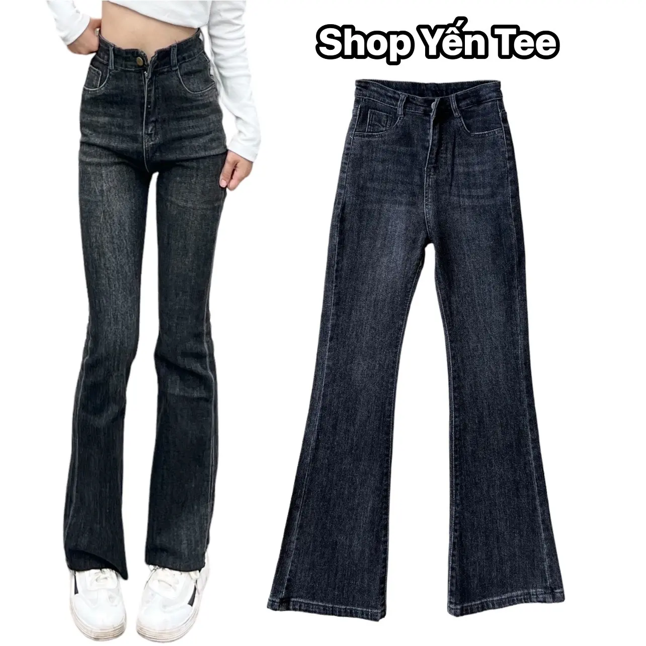 Quần ống loe màu loang khói Yến Tee mới 2025 , from loe nhẹ dễ mặc , chất jeans cao cấp mềm ,co dãn tốt, quần loe whose, quần loe halo, quần ống loe vintage, quần ống loe, quần ống loe nữ đẹp, quần jean ống loe nữ