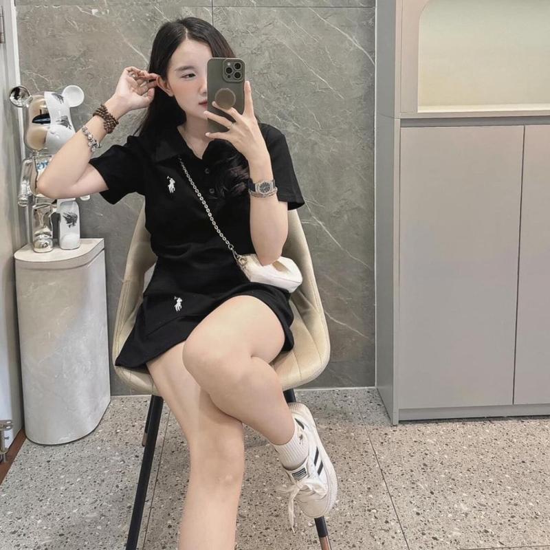 Set áo polo thêu ngựa mix chân váy chữ A  set áo bộ nữ cài cúc phối chân váy ngắn có túi style trẻ trung B345 HANASU 7