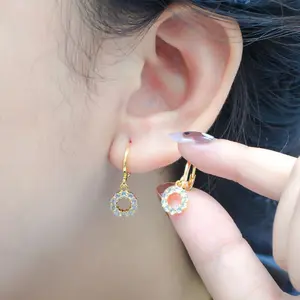 Anting Gantung Bulat Mini Bolong Permata Lapis Titanium 24k