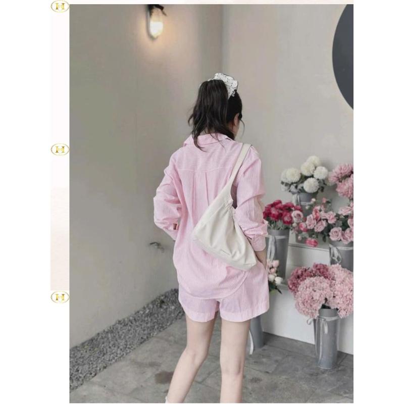 [Có tách lẻ] Set Bộ kẻ sọc thêu cún gồm áo sơ mi và quần đùi chất thô mềm, có túi, size 40-60kg, hot trend xuân hè 2025 - Top WomenStore 4