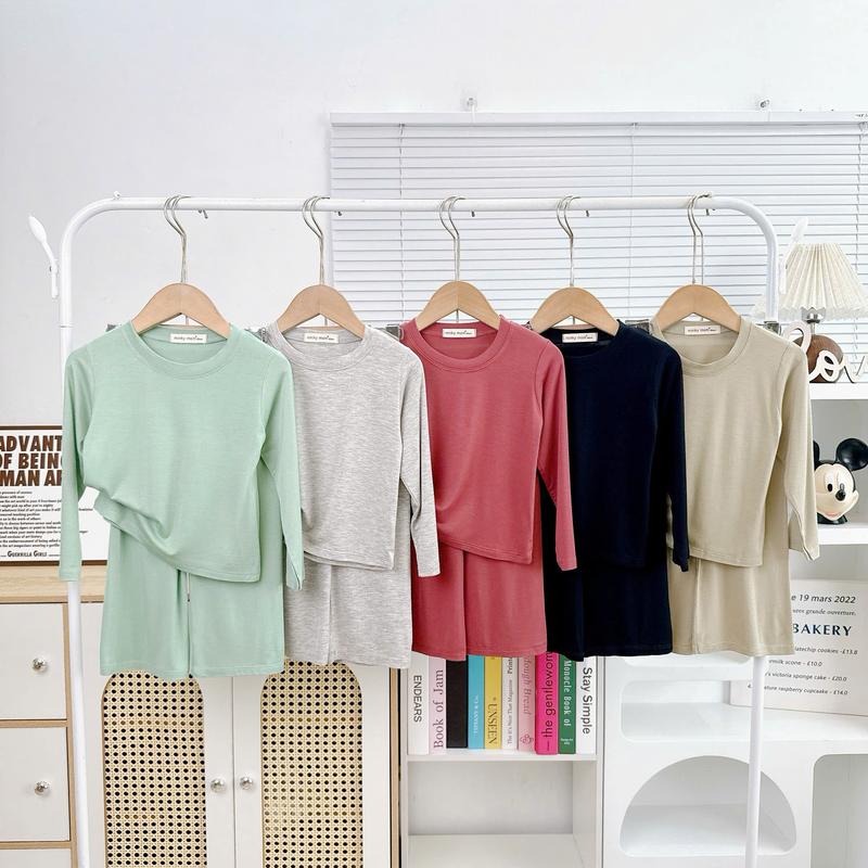  KIM208 Bộ dài thun lạnh suông rộng  10-39kg  vải mềm mịn màu sắc tươi tắn cho bé trai bé gái mặc ngủ 