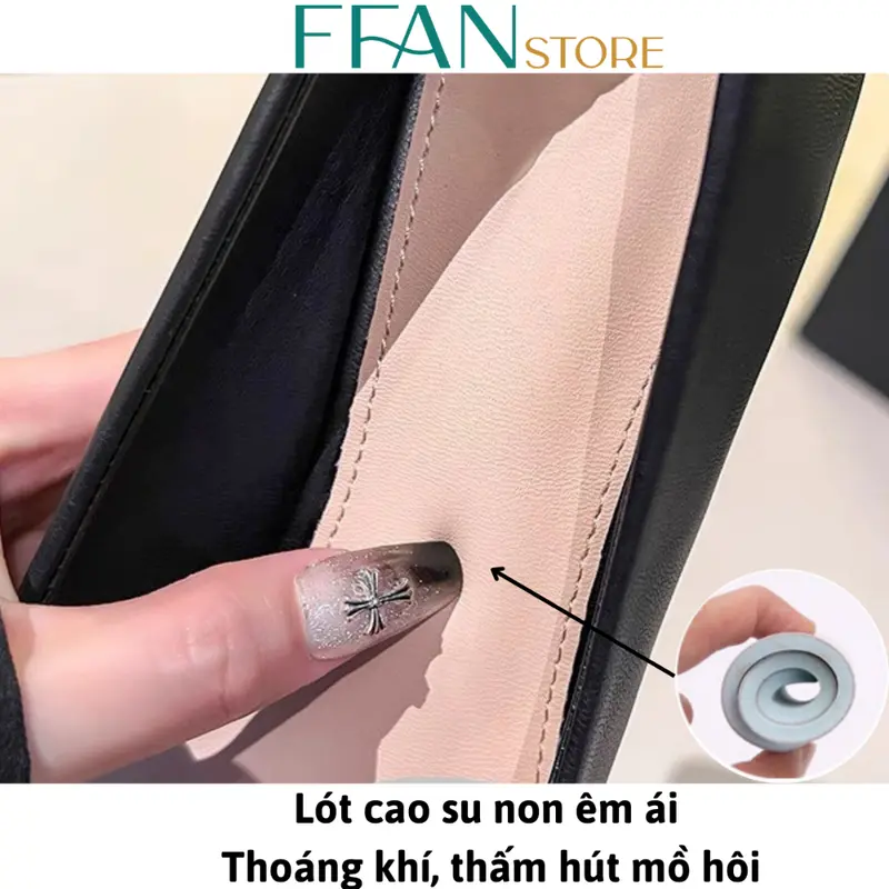 Giày cao gót mũi nhọn đúp đế vuông 8 phân 892 FFANSTORE, bít mũi da mềm mại big size màu đen be trắng đen da lộn 5