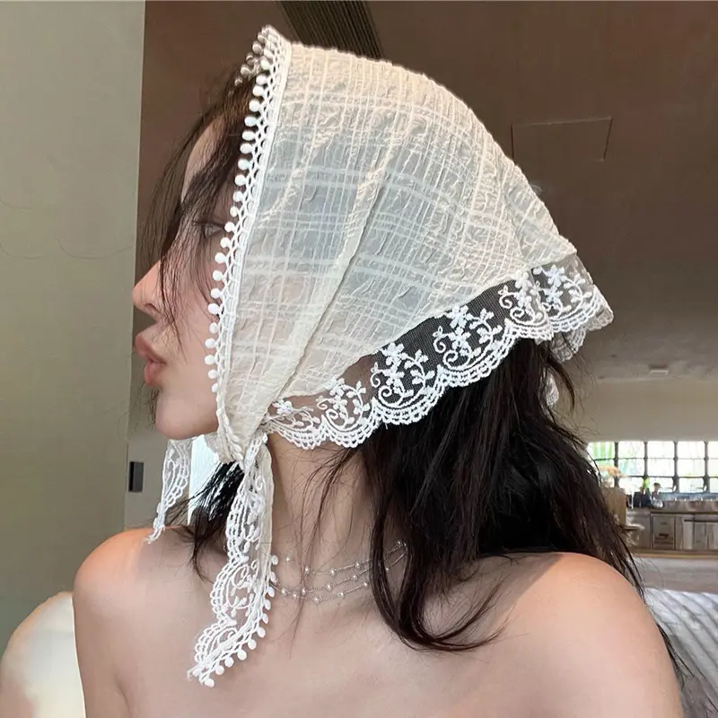 Khăn BANDANA phối ren dễ thương khăn turban xinh Quàng Cổ Voan Khăn Choàng Choàng Cổ