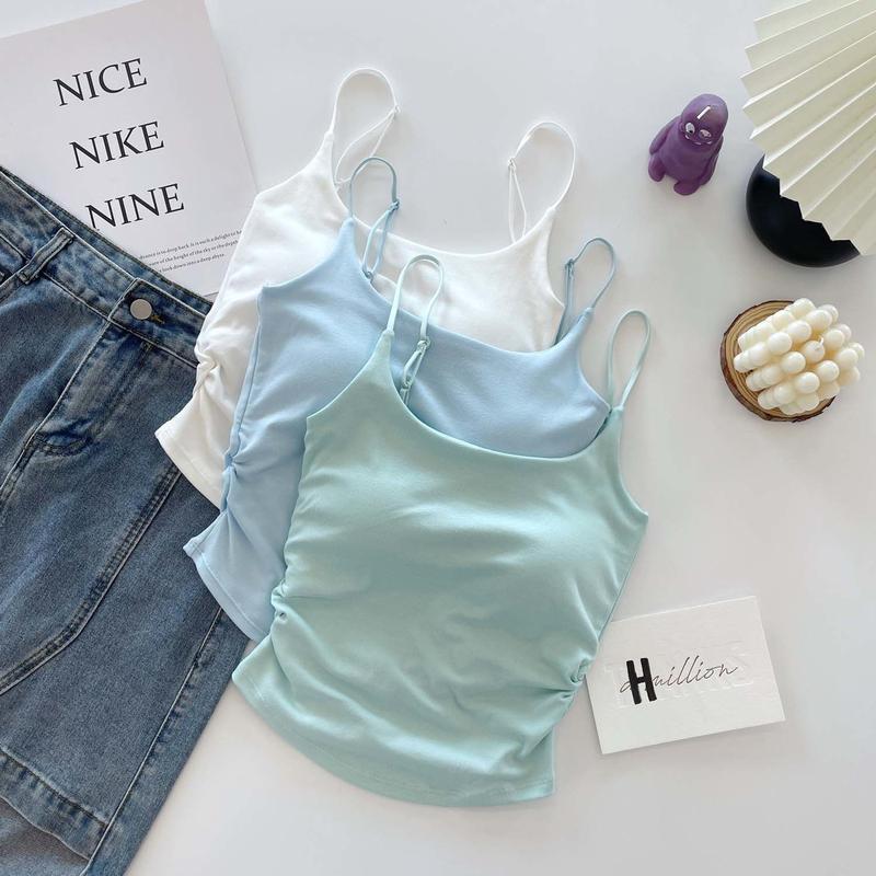 Product Introduction of [ 86k People Collection] Pure Desire Sweet and Spicy Camisole for Women, Inner Wear and Outer Wear, Beautiful Back Strap, Chest Pad, Ruched Design, Slim Fit, Flattering Top for Women 1