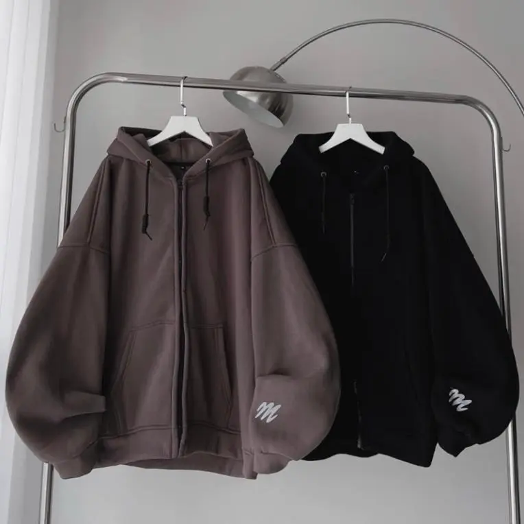 Áo khoá nỉ form rộng nam nữ unisex, áo khoắc hoodie mũ 2 lớp Jearimi