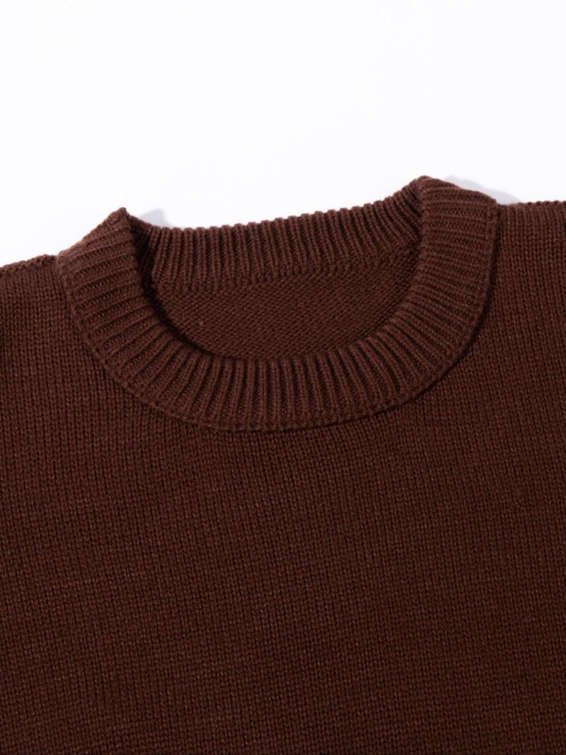 Product Introduction of Men's Solid Ripped Drop Shoulder Sweater, Loose Casual Long Sleeve Round Neck Jumper for Fall & Winter, Men's Knitwear for Daily Wear 5