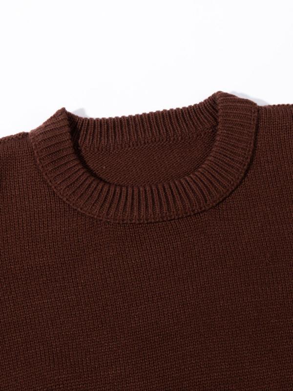 Men's Solid Ripped Drop Shoulder Sweater, Loose Casual Long Sleeve Round Neck Jumper for Fall & Winter, Men's Knitwear for Daily Wear 4